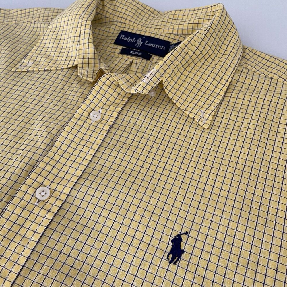 Ralph Lauren Mens XL Yellow Plaid Blake Short Sleeve Button Up Shirt Office